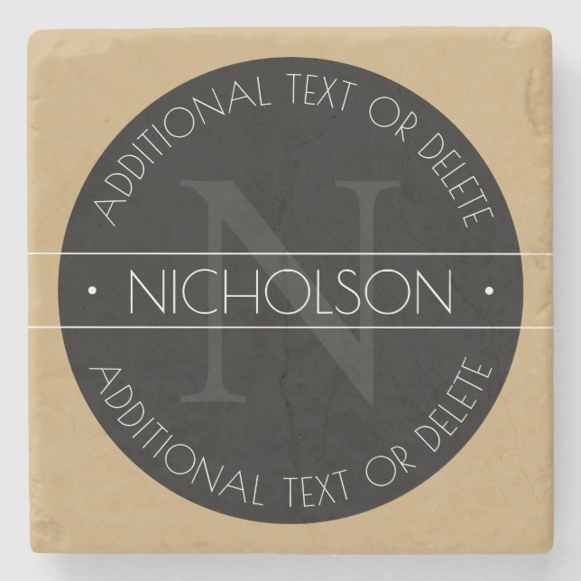 Dessous-de-verre En Pierre Élégant Monogramme Moderne Éditable Noir Blanc Or (Devant)