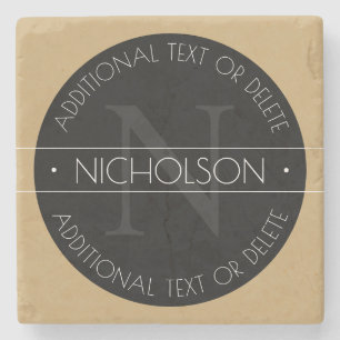 Dessous-de-verre En Pierre Élégant Monogramme moderne modifiable Noir Blanc O