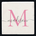 Dessous-de-verre En Pierre Élégant Monogramme personnalisé Script Magenta ros<br><div class="desc">Élégant Personnalisé Hot Magenta Rose Monogramme Nom du script Dessous de verre en pierre élégant</div>
