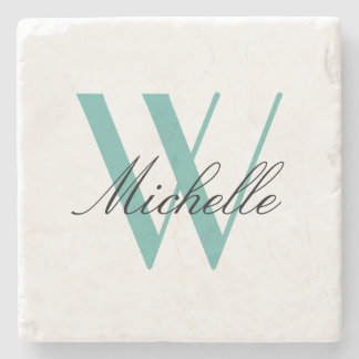 Dessous-de-verre En Pierre Élégant Monogramme Turquoise Nom de script élégant