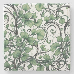 Dessous-de-verre En Pierre Élégant Motif de la feuille verte et de la vigne