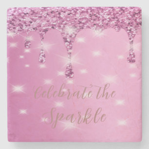 Dessous-de-verre En Pierre Élégant paillettes rose chaud goutte à goutte ente