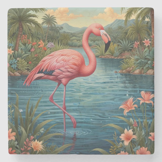 Dessous-de-verre En Pierre Élégant paradis tropical flamand rose (Devant)