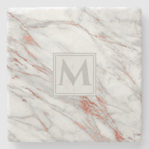 Dessous-de-verre En Pierre Élégant Rose Marbre blanc en cuivre or Monogramme