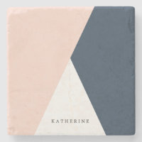 Elégant rose pâle & bleu marine triangles géométri