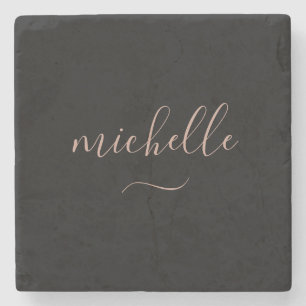 Dessous-de-verre En Pierre Élégant Script Monogramme Black Gold Swash