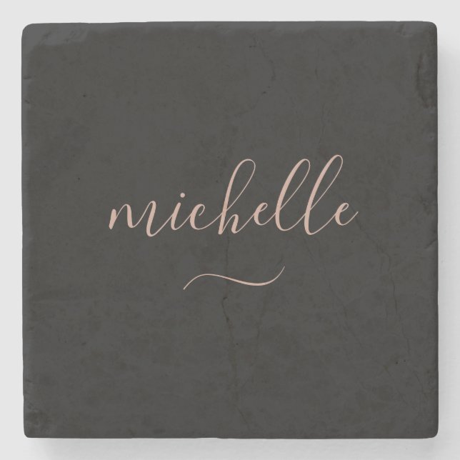 Dessous-de-verre En Pierre Élégant Script Monogramme Black Gold Swash (Devant)
