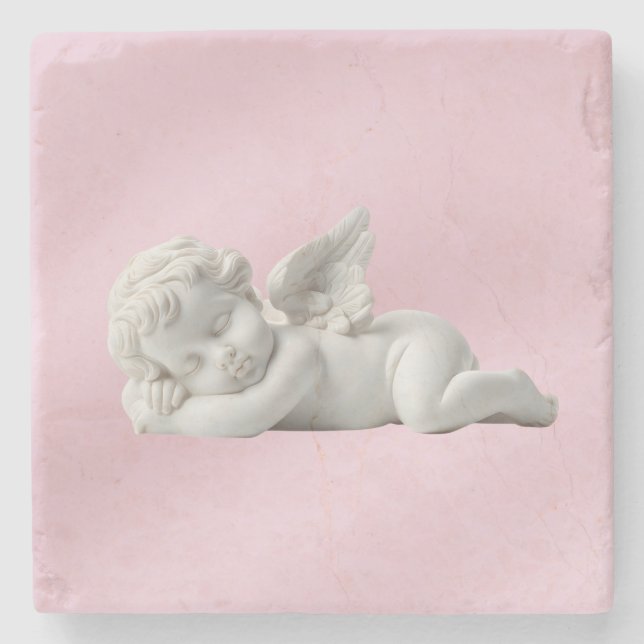 Dessous-de-verre En Pierre Elegant Serene Dreamy Pink White Stone Baby Angel (Devant)