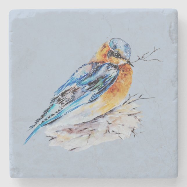 Dessous-de-verre En Pierre Elégante aquarelle Bluebird Nature (Devant)