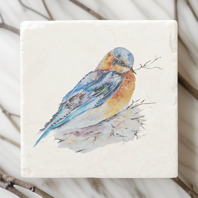 Dessous-de-verre En Pierre Elégante aquarelle Bluebird Nature (Créateur téléchargé)