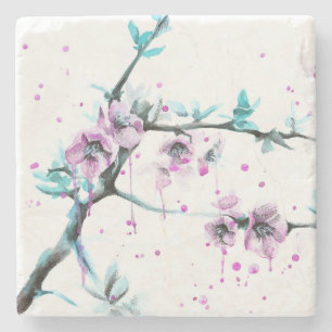 Dessous-de-verre En Pierre Elégante fleur de printemps Pink floral aquarelle