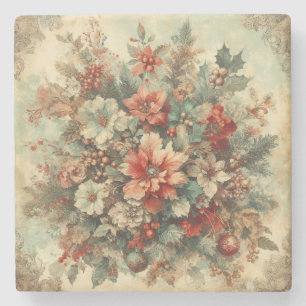 Dessous-de-verre En Pierre Elégante Fleurs de Noël Vintage