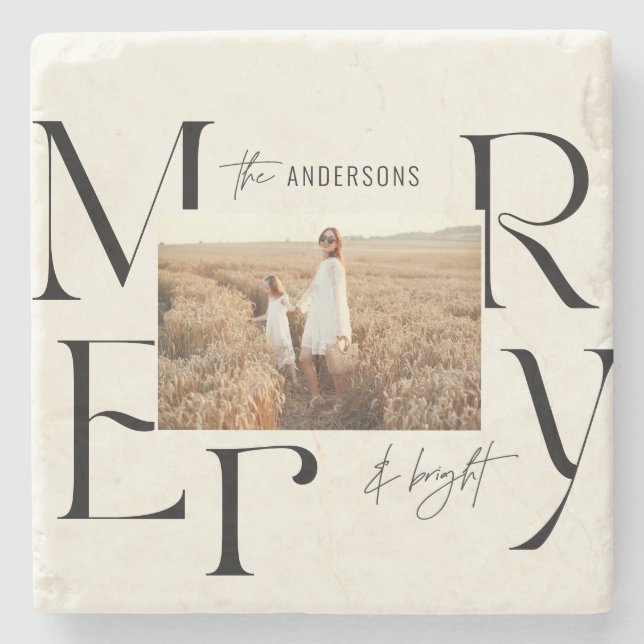 Dessous-de-verre En Pierre Élégante typographie moderne de Noël joyeux (Devant)