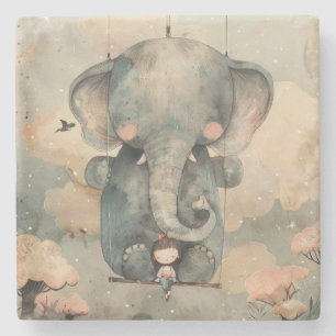 Dessous-de-verre En Pierre "Eléphant aquarelle"