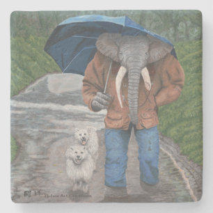 Dessous-de-verre En Pierre Eléphant Homme Chien Marcher Imaginaire Art Dessou