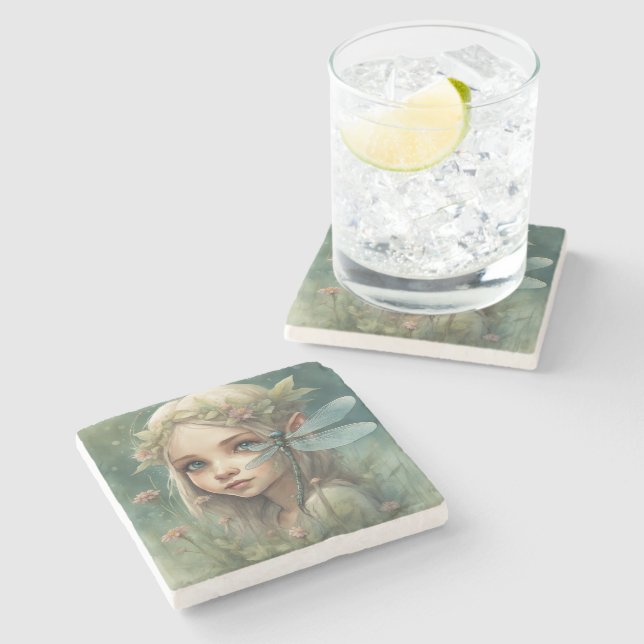 Dessous-de-verre En Pierre Elfe et libellule 3 (Côté)