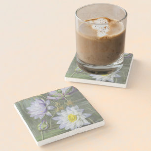 Dessous-de-verre En Pierre Ellis Rowan Bleu Blanc Eau Lily Fleurs Vintages