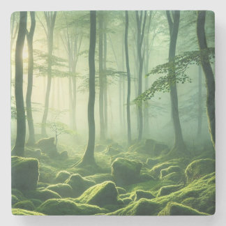 Dessous-de-verre En Pierre Enchanted Misty Forest Serene Green Woodland Scene