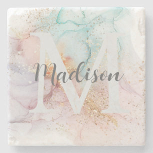 Dessous-de-verre En Pierre Encre alcoolique arc-en-ciel et monogramme avec pa