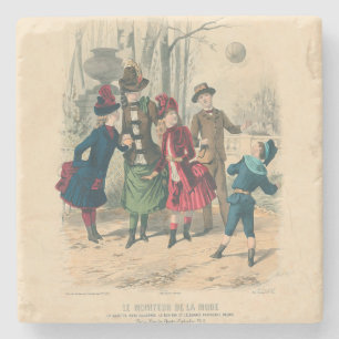 Dessous-de-verre En Pierre Enfants Famille Antique Victorienne Enfant
