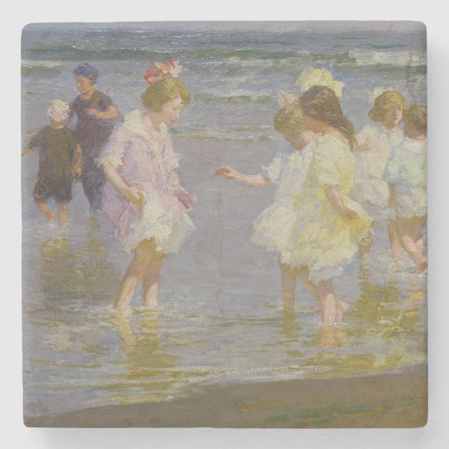 Dessous-de-verre En Pierre Enfants marchant sur la plage (par E.H. Potthast) (Devant)