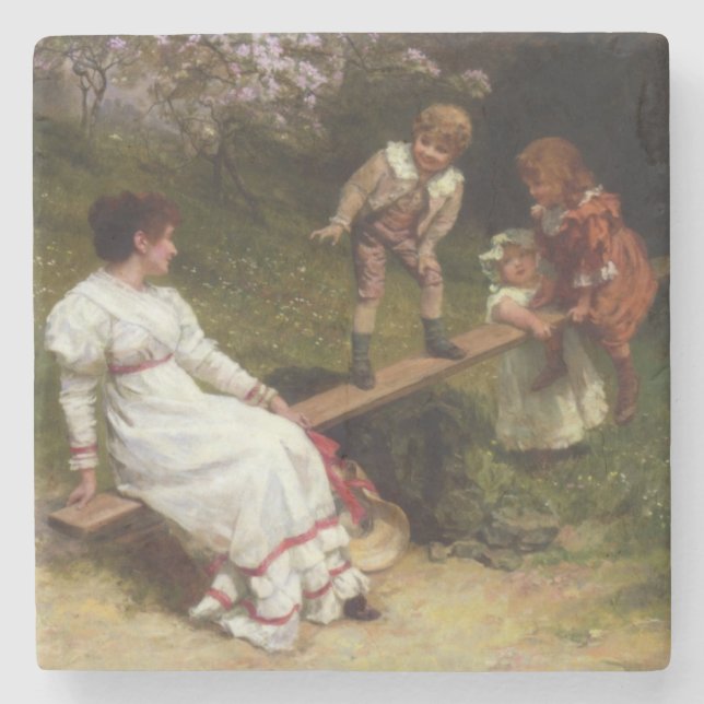 Dessous-de-verre En Pierre Enfants sur une balançoire (par Frederick Morgan) (Devant)
