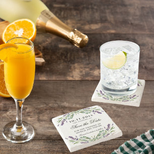 Dessous-de-verre En Pierre Enregistrer la date mariage lavande violet verdure