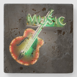 Dessous-de-verre En Pierre Enseigne néon Musique de guitare basse rétro vinta