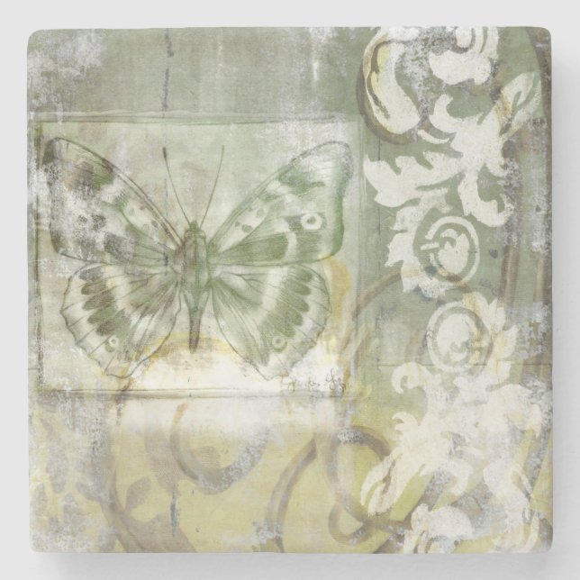 Dessous-de-verre En Pierre Entrée de papillon vert avec porte en fer (Devant)