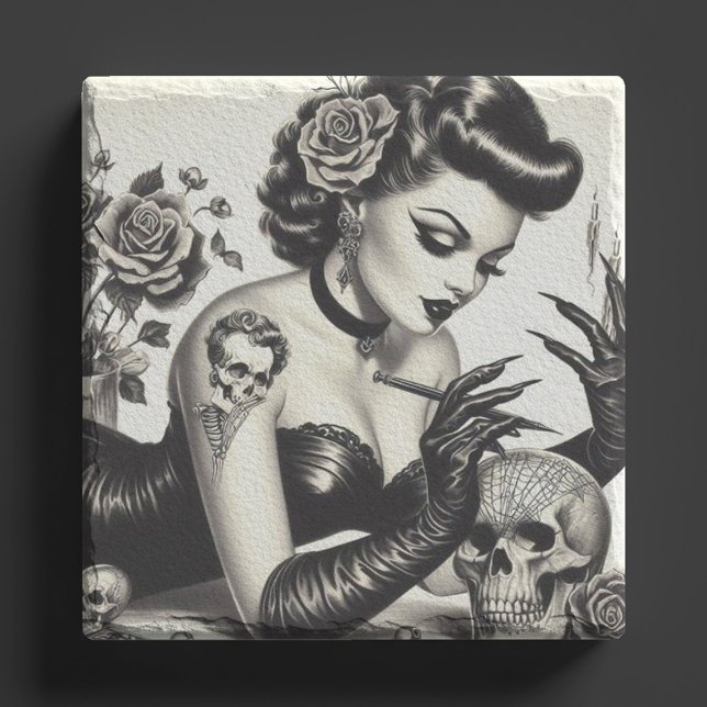 Dessous-de-verre En Pierre Épingle de goth tatoué rétro (Créateur téléchargé)