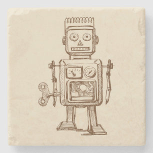 Dessous-de-verre En Pierre Esquisse/dessin de robot Vintage