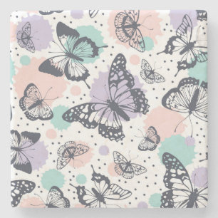Dessous-de-verre En Pierre Esquisses colorées de papillons Pastel