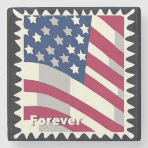 DESSOUS-DE-VERRE EN PIERRE ÉTATS-UNIS D'AMÉRIQUE DRAPEAU FOREVER STAMP