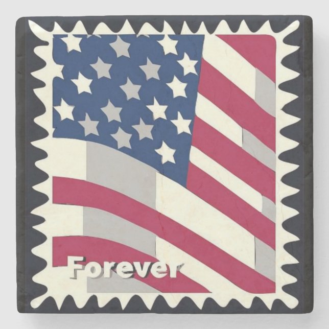 DESSOUS-DE-VERRE EN PIERRE ÉTATS-UNIS D'AMÉRIQUE DRAPEAU FOREVER STAMP (Devant)