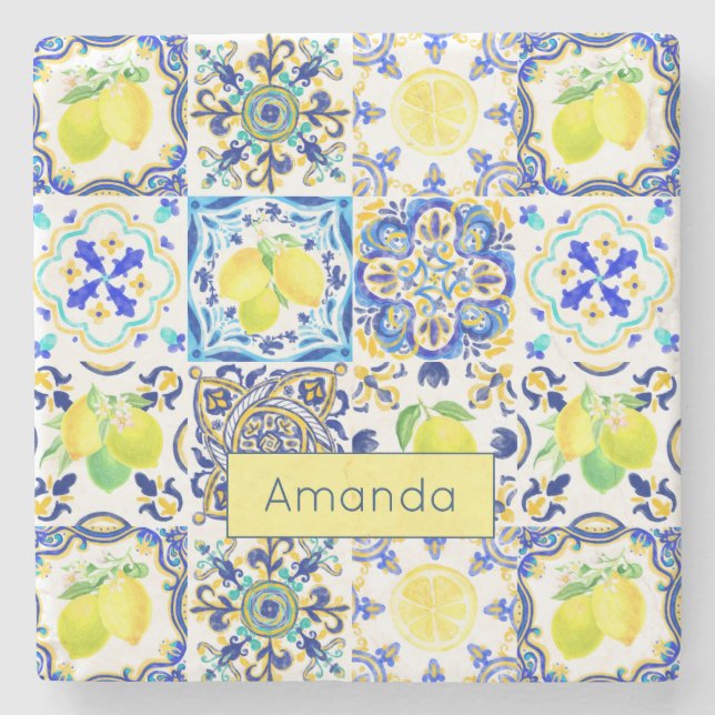 Dessous-de-verre En Pierre Été agrumes siciliens majolica méditerranéenne (Devant)