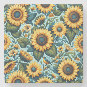 Dessous-de-verre En Pierre Été/tournesol/oiseau