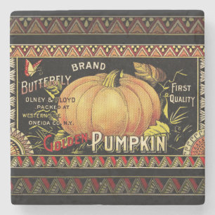 Dessous-de-verre En Pierre Étiquette de caisse de citrouille dorée vintage :