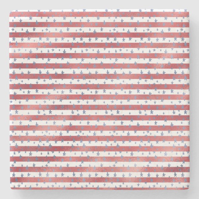 Dessous-de-verre En Pierre Étoiles Grandes Bleu Rouge Blanc (Devant)
