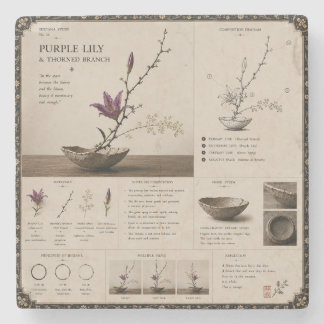 Dessous-de-verre En Pierre Étude d'Ikebana n° 26 Lys violet et épine