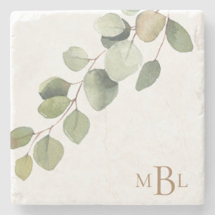 Dessous-de-verre En Pierre Eucalyptus simple Monogramme