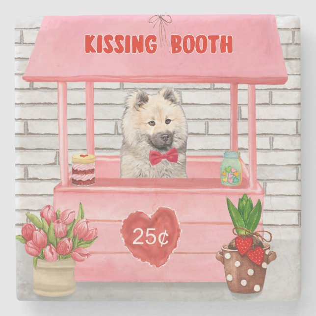 Dessous-de-verre En Pierre Eurasier Chien Valentine's Day Kissing Booth (Devant)