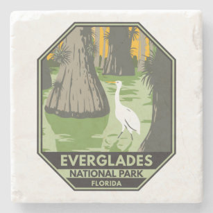 Dessous-de-verre En Pierre Everglades Parc National Floride Egret Vintage