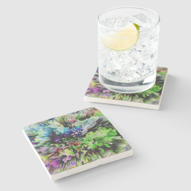 Dessous-de-verre En Pierre Explosion de couleur avec effet d'huile  (Côté)