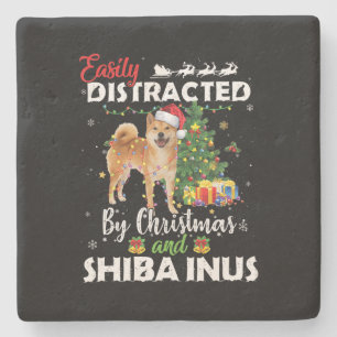 Dessous-de-verre En Pierre Facilement distrait par cadeau de Noël shiba inu c