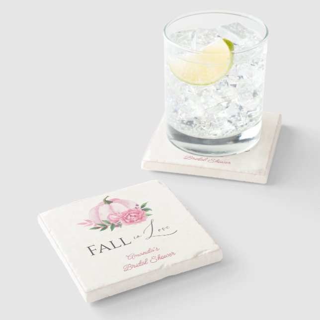Dessous-de-verre En Pierre Fall Love Blush rose Citrouille Fête des mariées r (Côté)