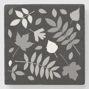 Dessous-de-verre En Pierre Fallen Feuille Design Gris Blanc Noir