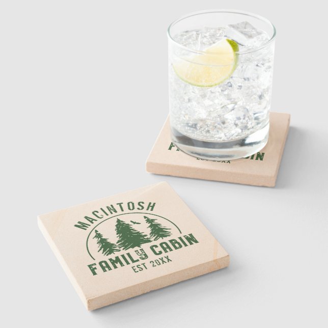 Dessous-de-verre En Pierre Famille Cabine Rustic Trees Nom de famille Green (Côté)