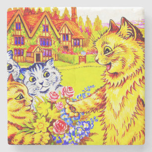 Dessous-de-verre En Pierre Famille de chats dans le jardin