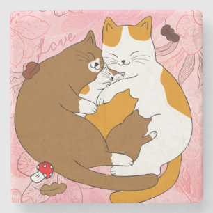 Dessous-de-verre En Pierre Famille de chats mignons