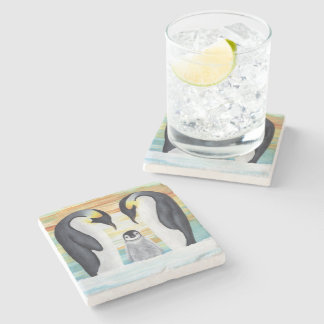 Dessous-de-verre En Pierre Famille de pingouin avec le pingouin de bébé